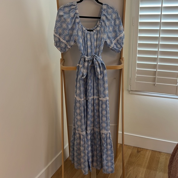 Karen Kane at Tiered Eyelet Maxi Blue Dress - Picture 2 of 4